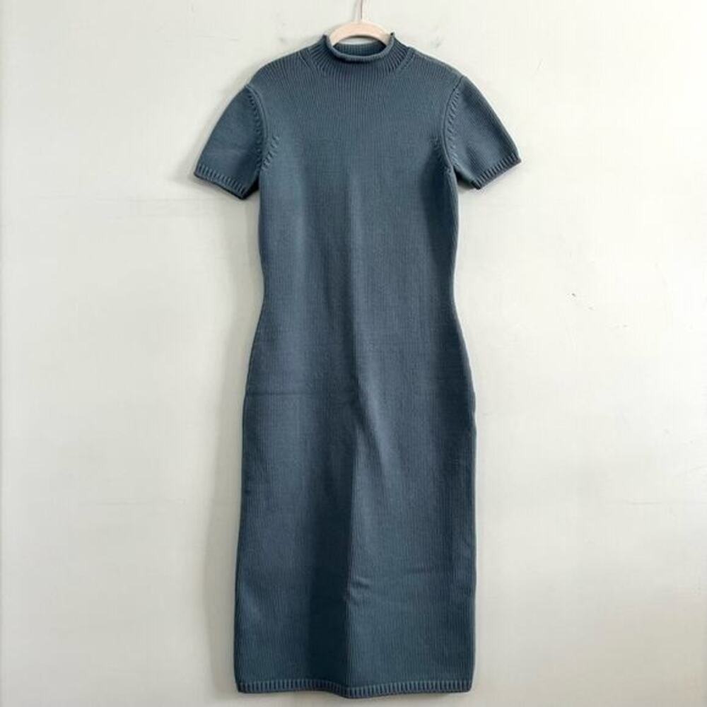 Ralph Lauren Purple Label Knit Blue Mock Neck‎ Sweater Midi Dress